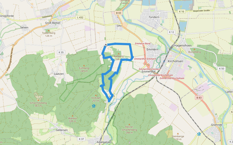 ET5 Vom Schloss Hämelschenburg rund um den Baßberg walking route map in Emmerthal