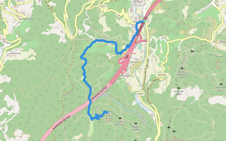 Feglino - Bric del Frate walking route map in Feglino