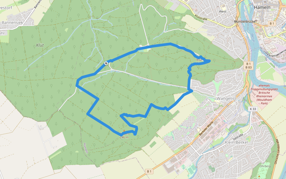 HM1 Rundweg Finkenborn-Riepen walking route map in Hameln