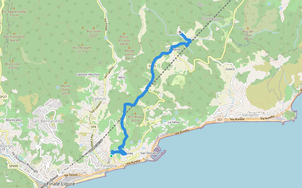 Finalpia - Arma delle Manie walking route map in Finale Ligure