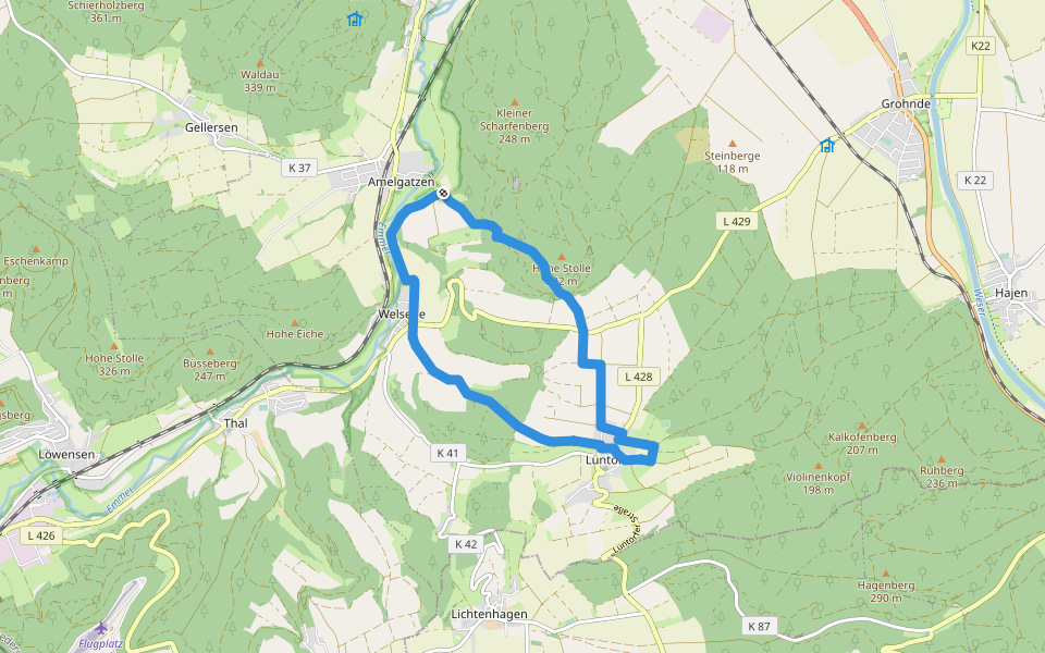ET9 Rundwanderweg von Lüntorf nach Amelgatzen walking route map in Emmerthal