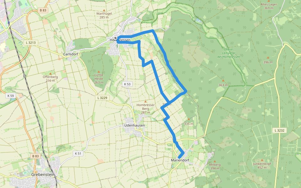 Hugenotten- und Waldenserpfad (Schleife Hombressen) walking route map in Hofgeismar