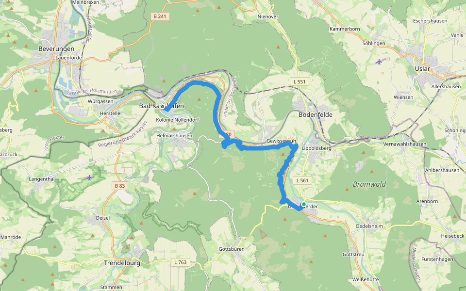 Hugenotten- und Waldenserpfad, Etappe Gieselwerder - Bad Karlshafen walking route map in Wesertal