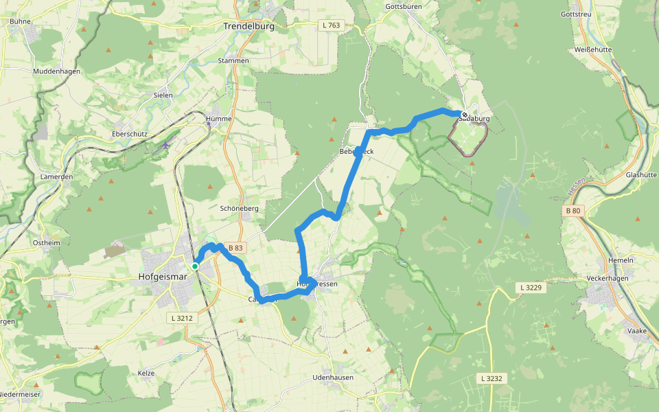 Hugenotten- und Waldenserpfad, Etappe Hofgeismar - Sababurg walking route map in Hofgeismar
