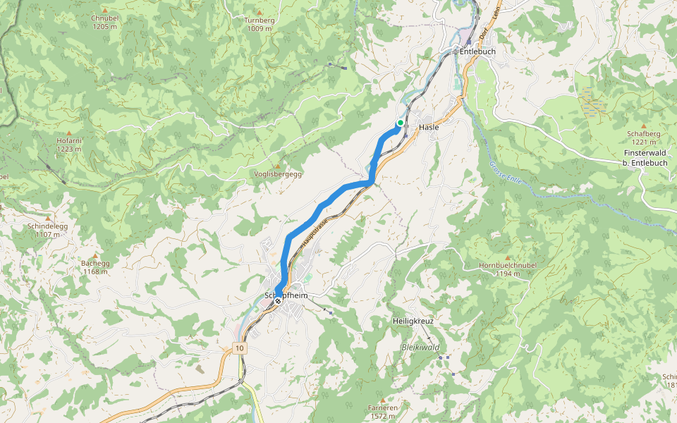 Hasle - Schüpfheim walking route map in Hasle