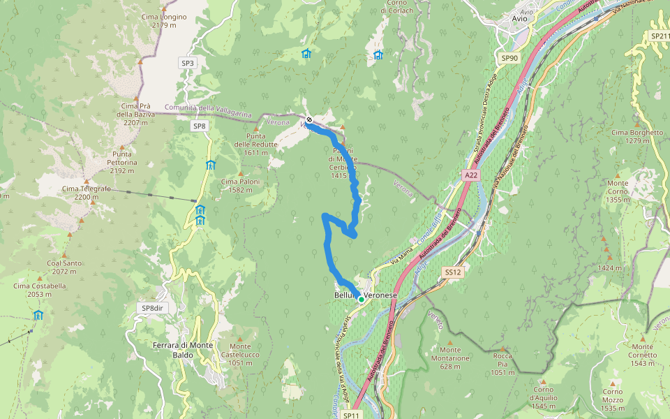 Belluno Veronese - Passo del Cerbiolo walking route map in Belluno Veronese