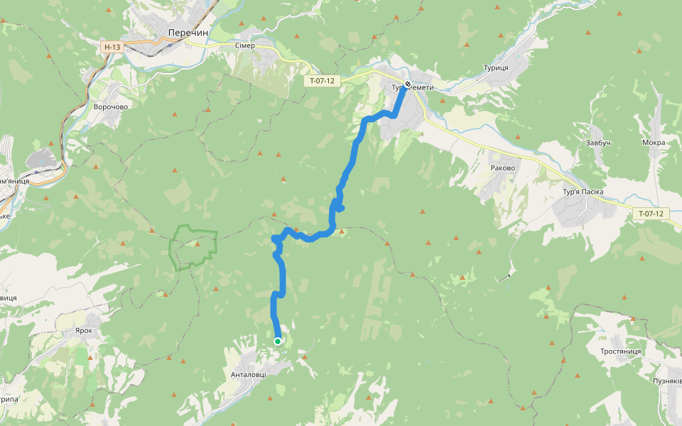 Green mark (Tury Remety - Antalovce) walking route map in Antalovtsi