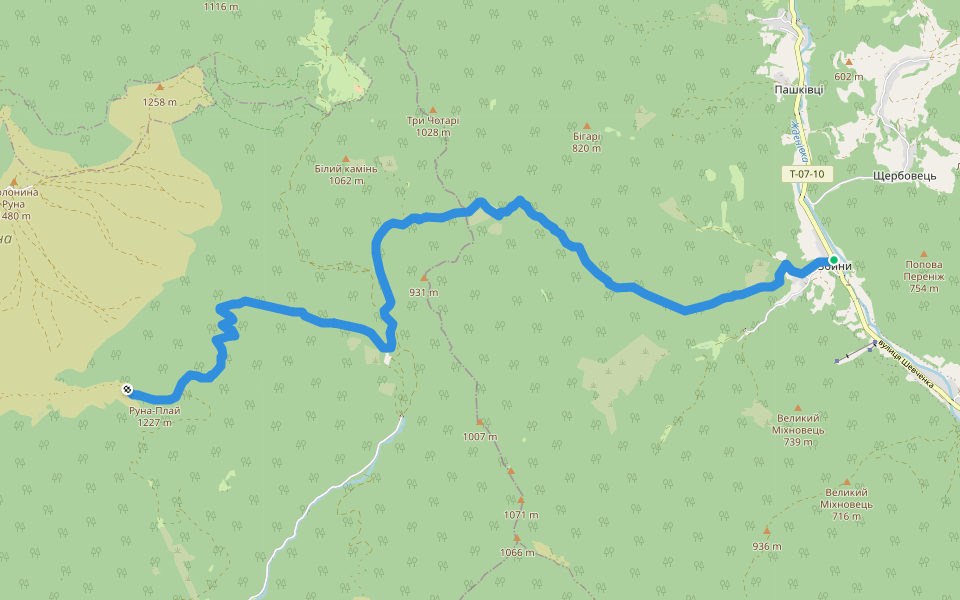 Blue mark (Zbyny - Voevodyn) walking route map in Zbyny