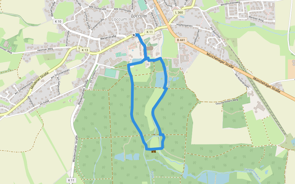 Weg 2 - grün - Wanderung im Loccumer Klosterwald walking route map in Rehburg-Loccum