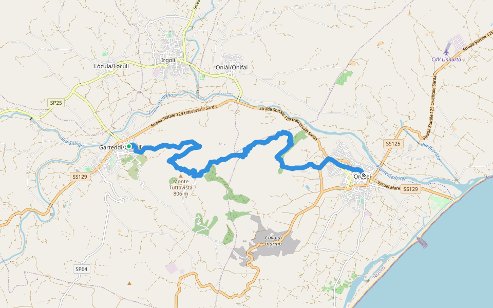 Sentiero Italia - Tappa Z11 walking route map in Galtellì