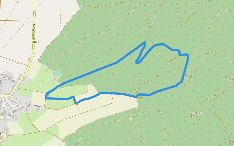 ET13 Rundwanderweg von Lüntorf durch den Wald um den Kurzen Buchbrink herum walking route map in Emmerthal