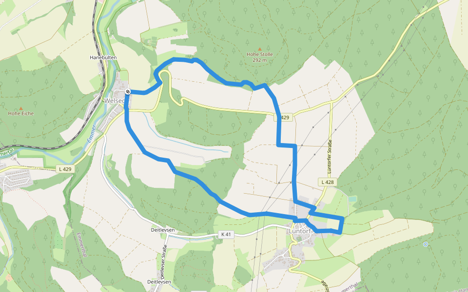 ET10 Von Lüntorf über den Uchtelberg nach Welsede und zurück walking route map in Emmerthal