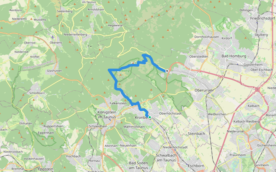 Taunusklub Route 037 walking route map in Kronberg im Taunus