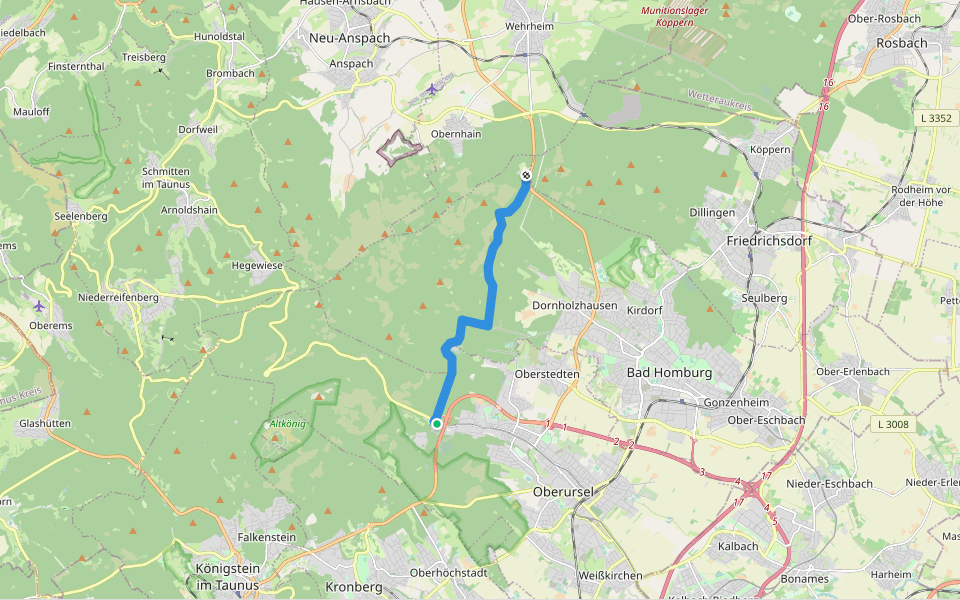 Taunusklub Route 047 walking route map in Oberursel (Taunus)