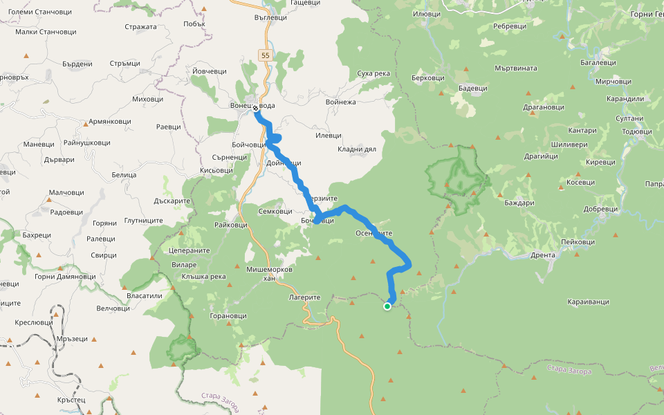 Вонеща Вода - туристически маршрут Е-3 walking route map in Elena