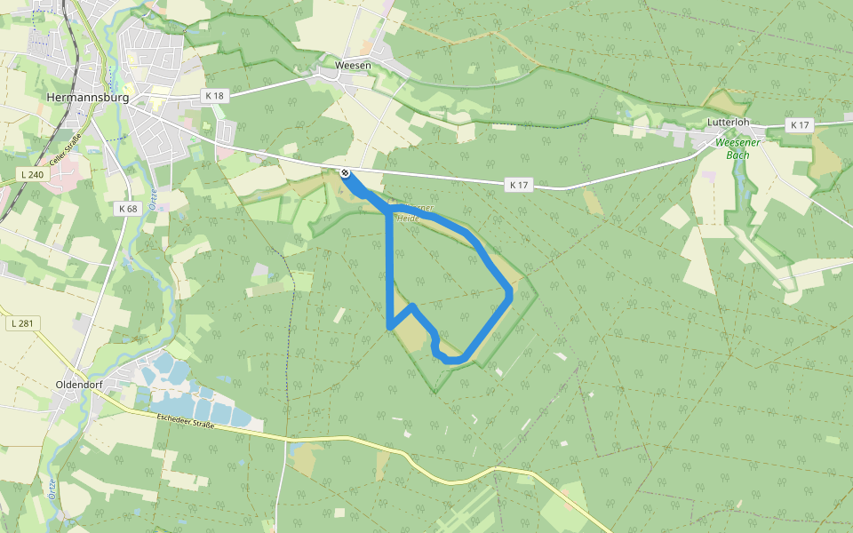 Südheide 'Im Reich der Heidschnucken' W10m (mittlere Tour) = Heidepanoramaweg walking route map in Südheide