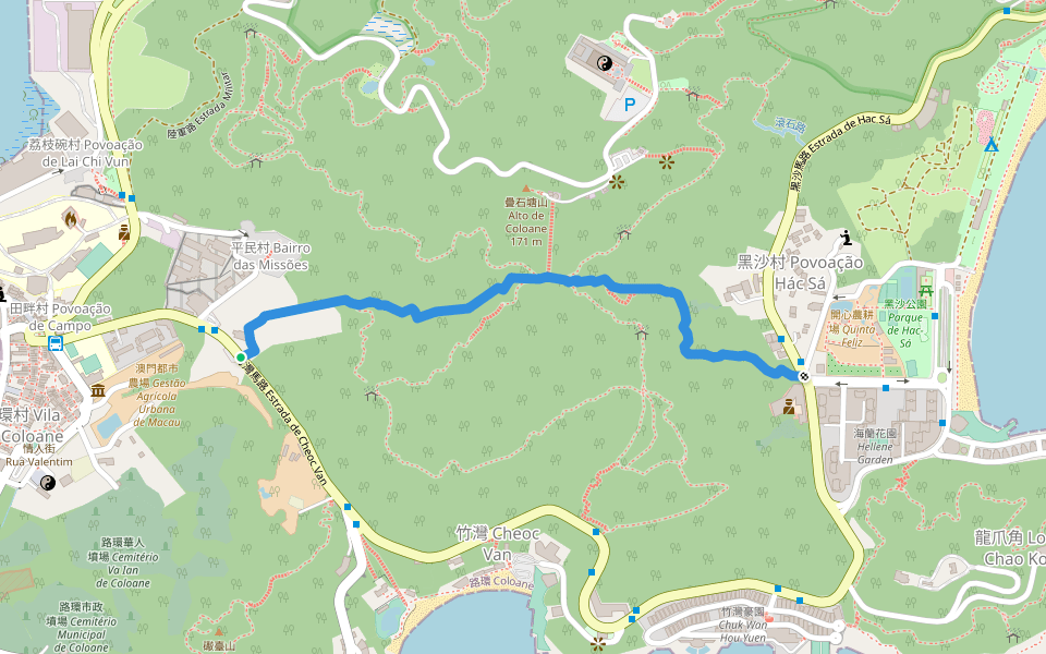 路環石面盆古道 Caminho Antigo de Seac Min Pun de Coloane walking route map in Coloane Village
