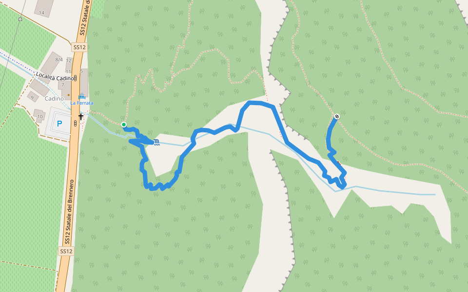 Via ferrata del Rio Secco walking route map in Cadino