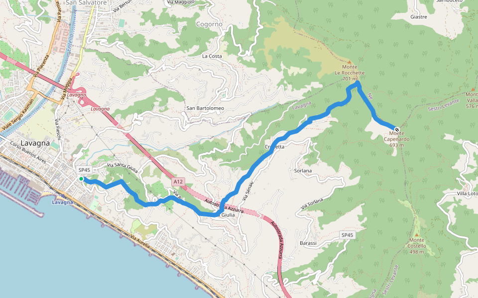Lavagna - Santa Giulia di Centaura - Monte Capenardo walking route map in Lavagna