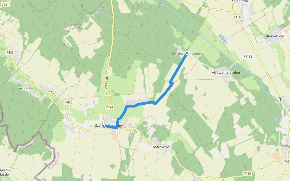 K, RPDDK 27. (Szentgyörgyvölgy – Felsőszenterzsébet) walking route map in Felsőszenterzsébet