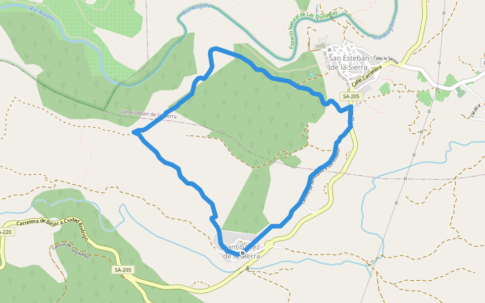 Sendero de los Miradores de las sierras walking route map in Santibáñez de la Sierra