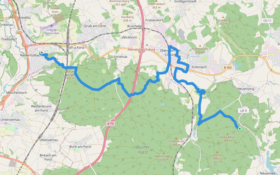 Lichtenfelser Nordweg walking route map in Neuensorger Forst