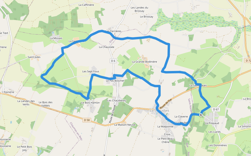 La Sicaudais walking route map in Vue