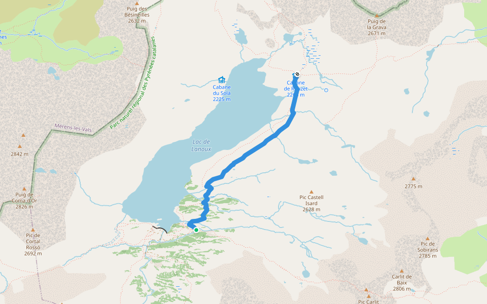 HRP Variante 33.1 walking route map in Angoustrine-Villeneuve-des-Escaldes