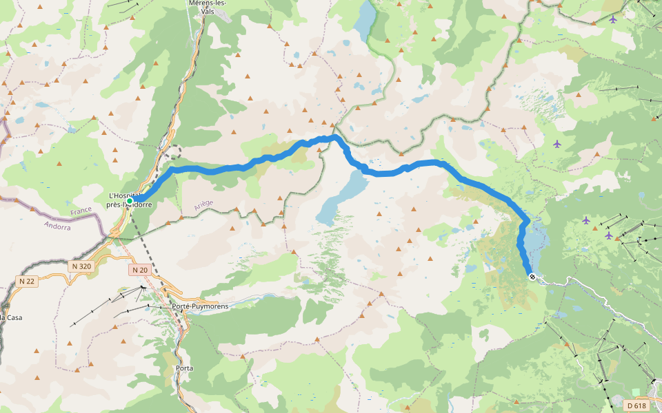 HRP Variante 33.2 walking route map in L'Hospitalet-prés-l'Andorre
