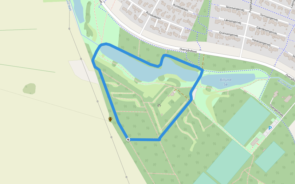 Gul vandresti ved Vojens Fritidscenter walking route map in Vojens