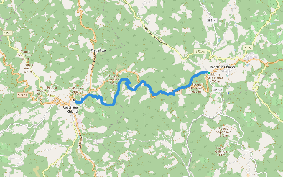 Radda-Castellina walking route map in Radda in Chianti