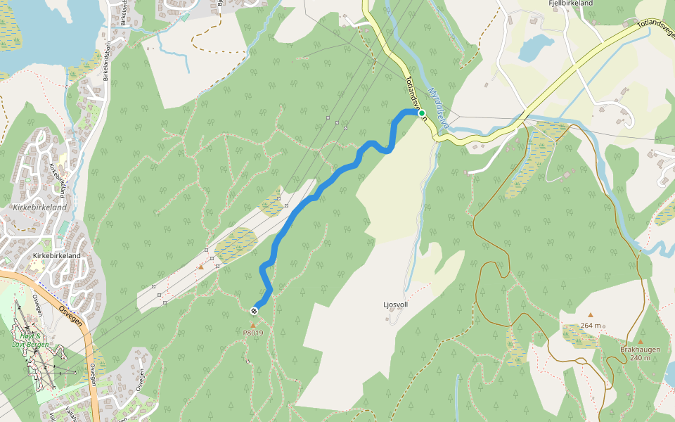 Totlandsvegen - Ljosvollsvarden - Vallaheiane walking route map in Bergen