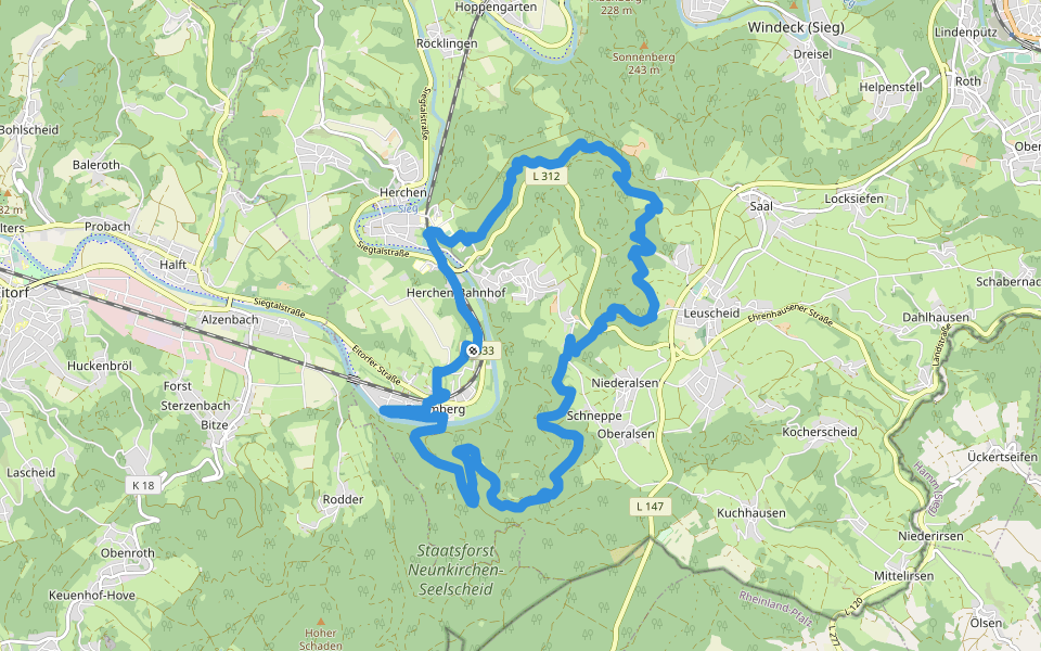 Wälderweg (Erlebnisweg Sieg Nr. 12) walking route map in Windeck