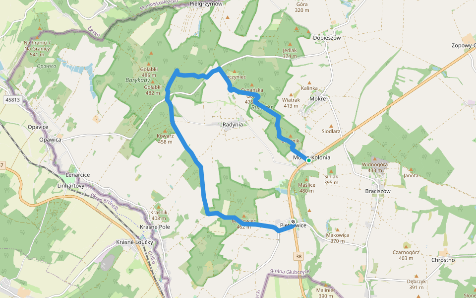 Pietrowice - Mokre-Kolonia walking route map in Mokre-Kolonia