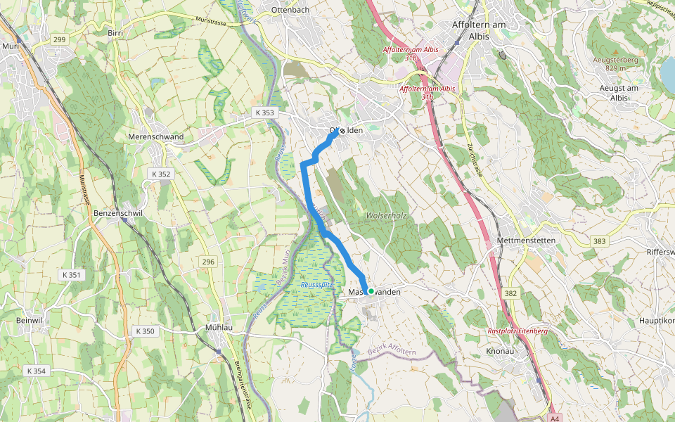 Bickwil - Maschwanden walking route map in Maschwanden