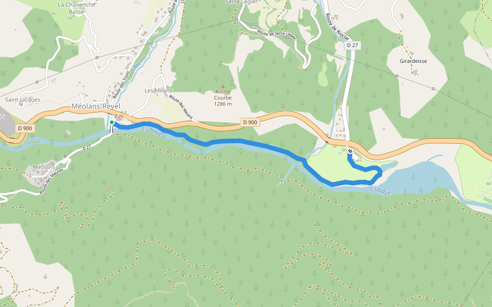 Au fil de l'eau walking route map in Méolans-Revel