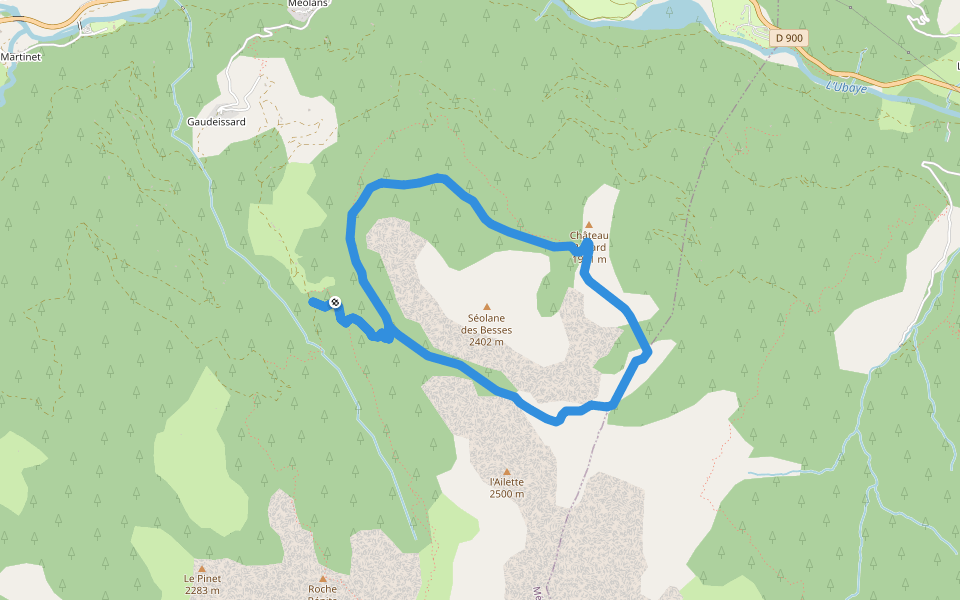 Col de Terres Blanches walking route map in Méolans-Revel