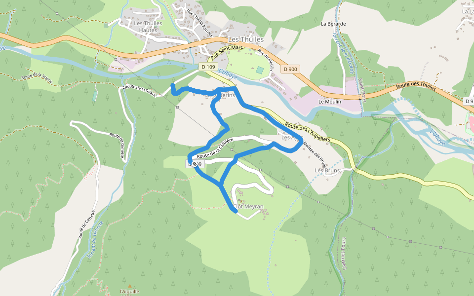 Circuit des hameaux walking route map in Les Thuiles