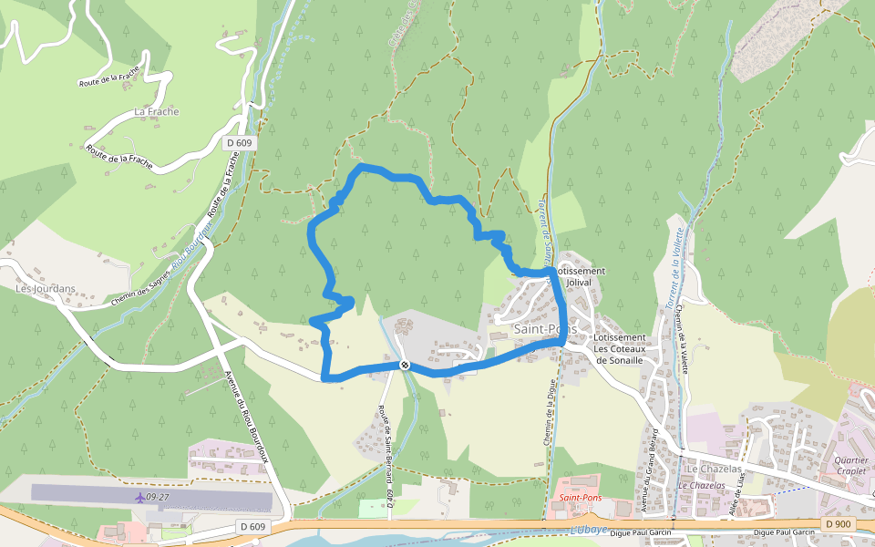 Puy Bas walking route map in Saint-Pons