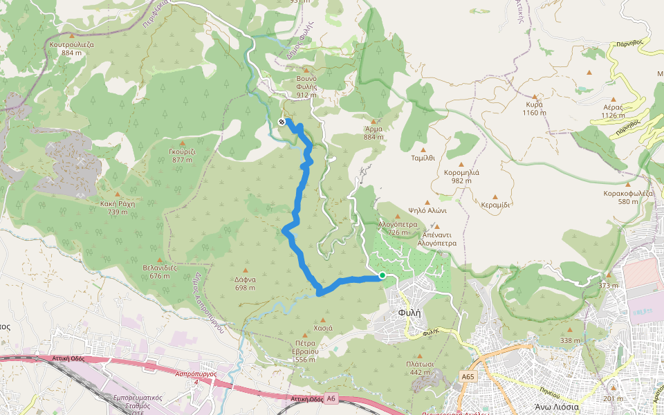 Κάστρο Φυλής - Ρέμα Θοδώρας - Φυλή walking route map in Fili