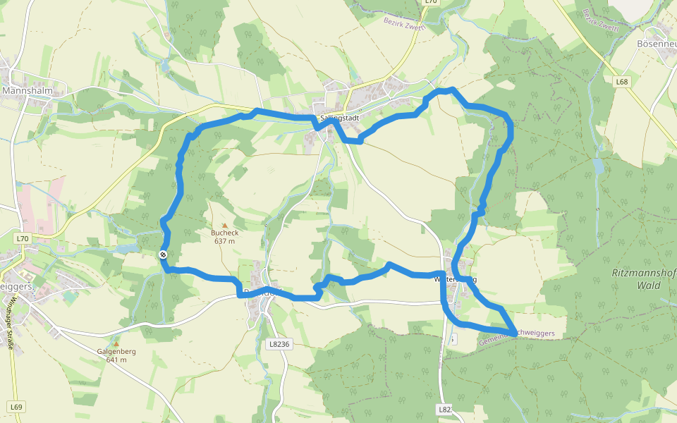 Zeiten Weg 43 walking route map in Schweiggers