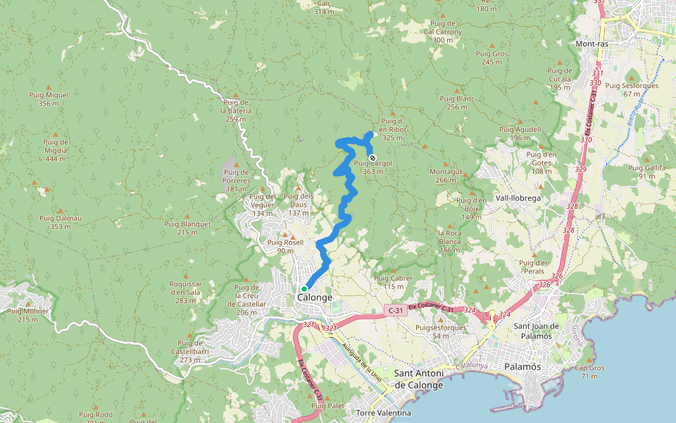 SL-C 26 Puig del Cargol walking route map in Calonge