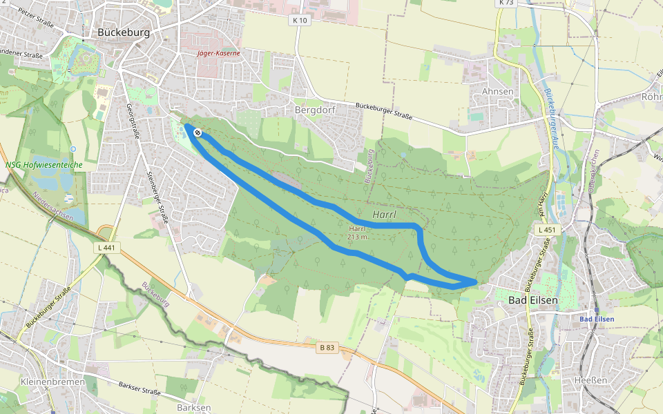 Rundwanderweg 1 im Harrl walking route map in Bückeburg