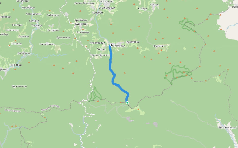 с.Мийковци - х.Чумерна walking route map in Tvarditsa