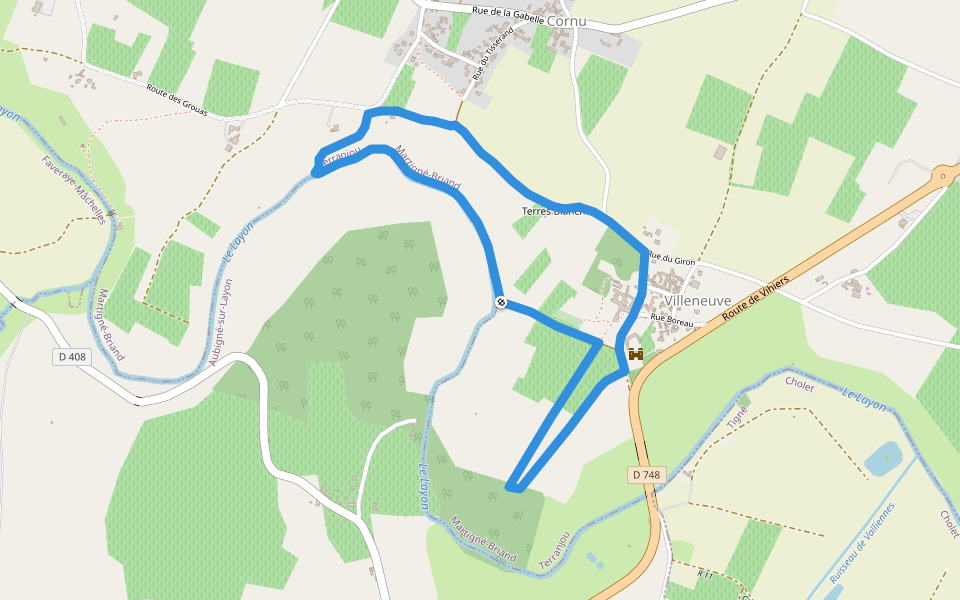 Circuit de la Chantlée walking route map in Terranjou