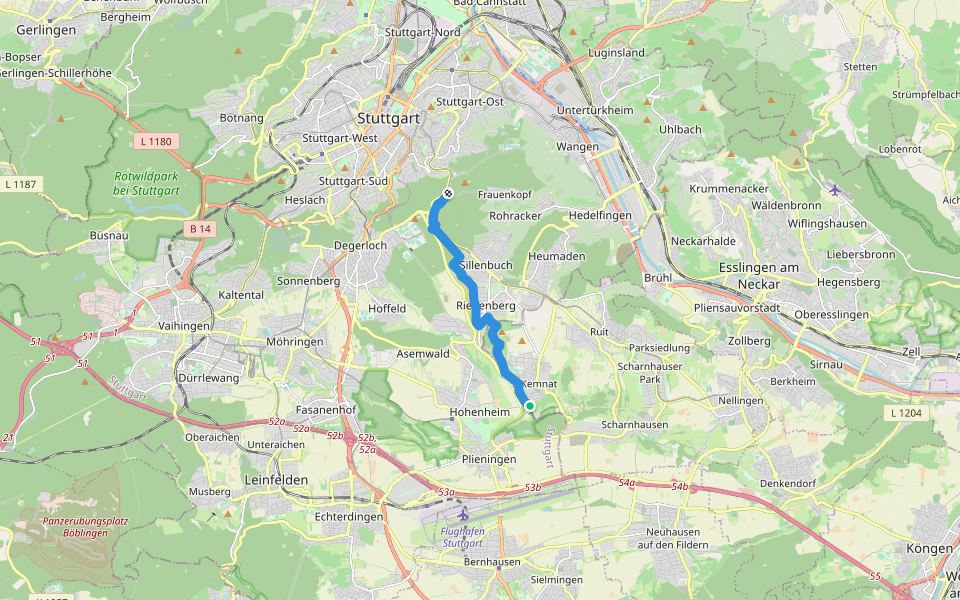 Körschtal - Eichenhain - Ruhbank - Stelle walking route map in Ostfildern