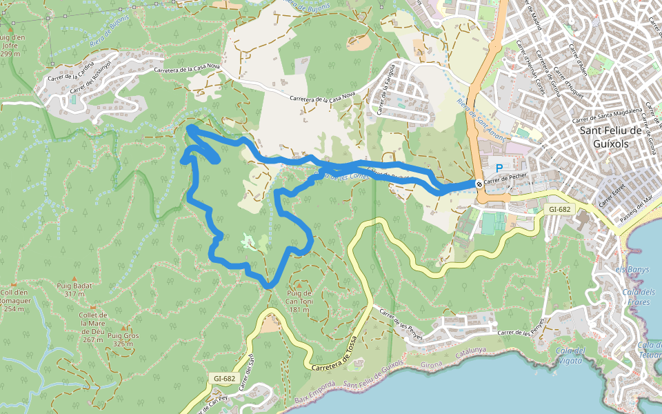 SL-C 33 Vall de la Mascanada walking route map in Sant Feliu de Guíxols