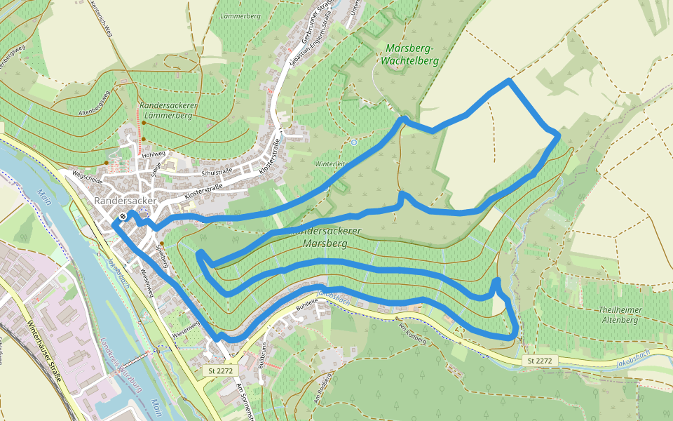 Weinwanderung 'Ewig Leben' walking route map in Randersacker