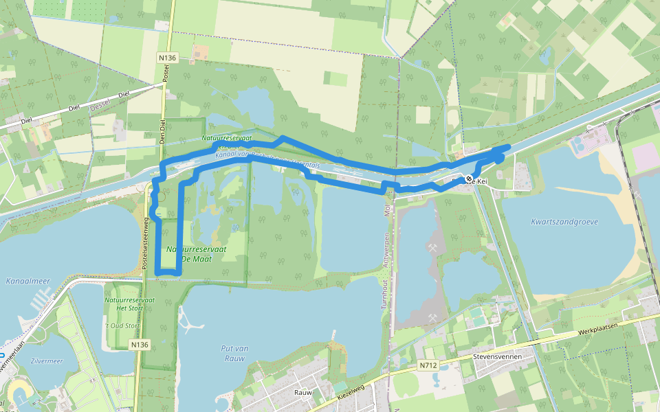 Blauwe Kei Gele zeshoek walking route map in Lommel