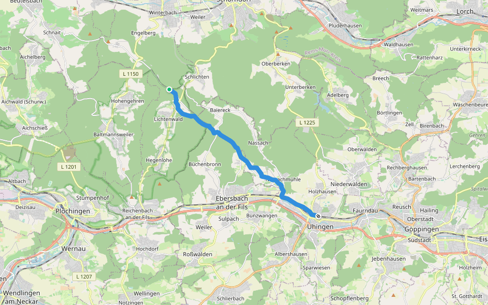 Thomashardt - Uhingen walking route map in Lichtenwald